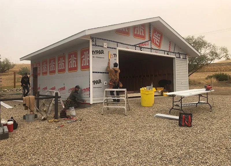 Contractors building the garage